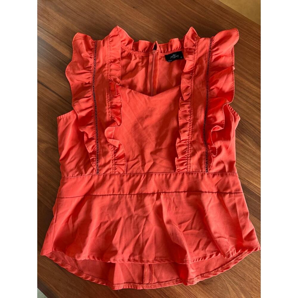 Milk & Honey Womens XL Coral Orange Ruffled Peplum Top Chic Feminine